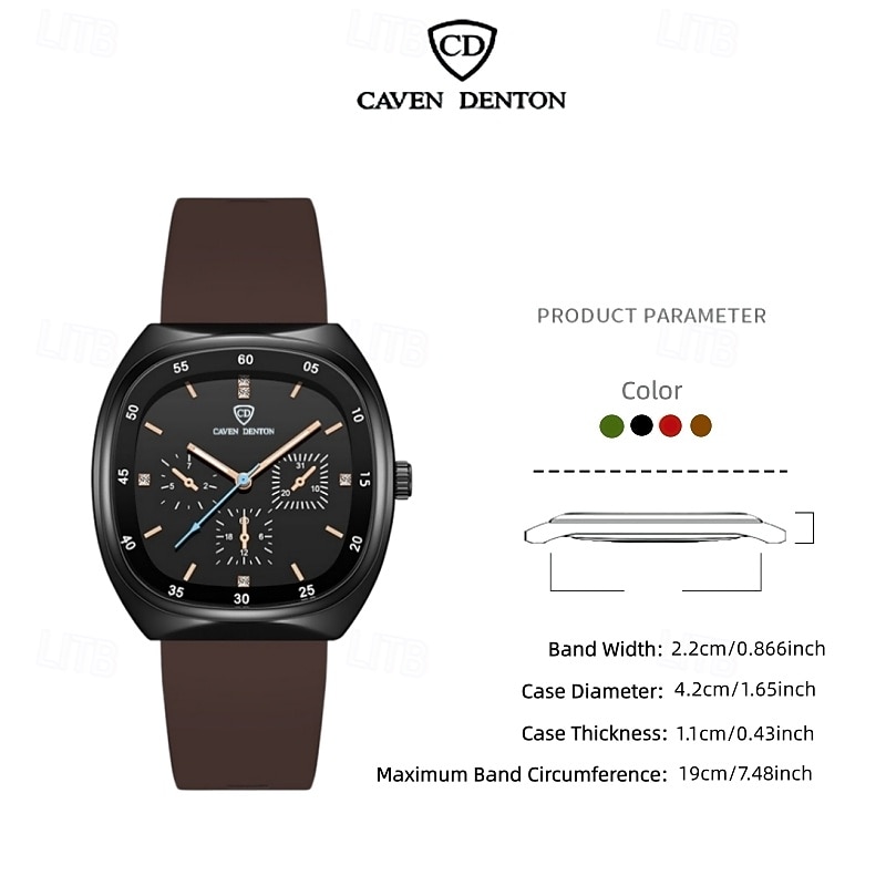 Men's Luxury Watch Fashion Square Chronograph Business Quartz Wristwatch for Men Waterproof Sport Casual Silicone Strap Watch Male Luminous Multi-Function Brown Band Gents Gift 2026 - $32.99 –P6