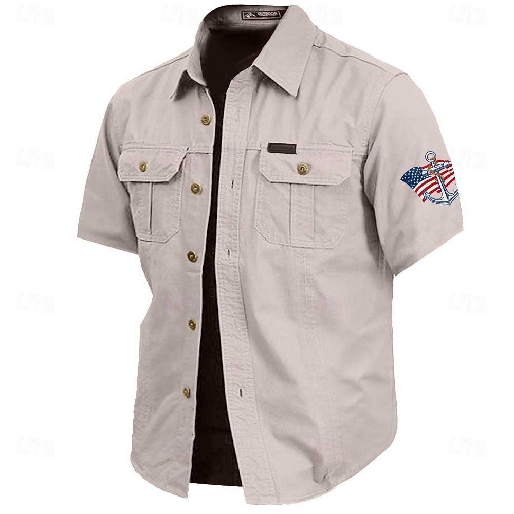 Hombre 4 de julio, 250 aniversario de Estados Unidos Ancla Bandera estadounidense Camisa de trabajo de algodón camisa occidental Camisa cargo Manga Corta ejército militar Patriótico Casual Para 2026 - $27.99 –P5