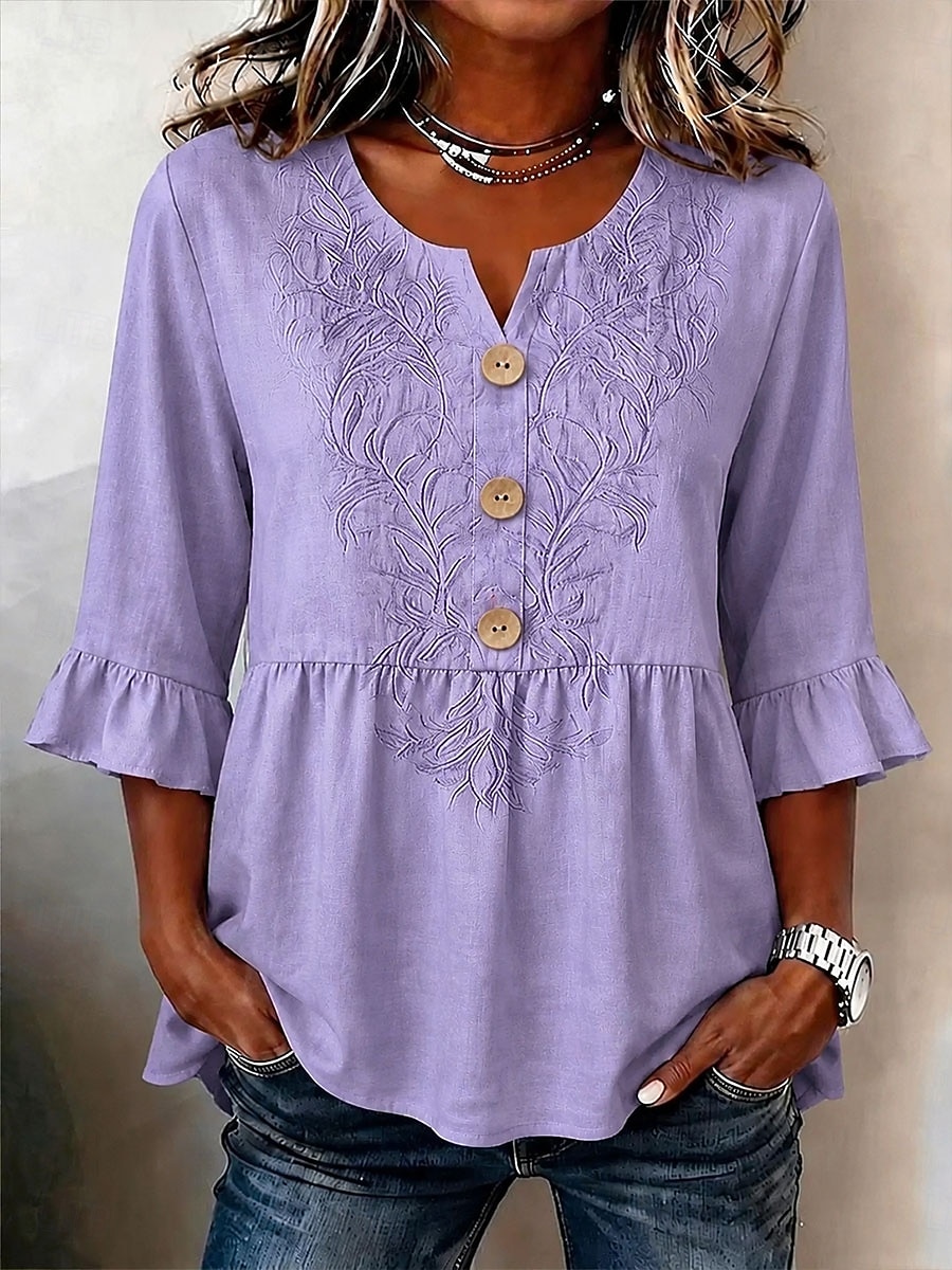 Women's Shirt Print Floral Graphic Vintage Stylish Half Sleeve V Neck Regular Tops Casual Daily Holiday Blue Pink Purple Green Summer Spring 2026 - $34.99 –P1