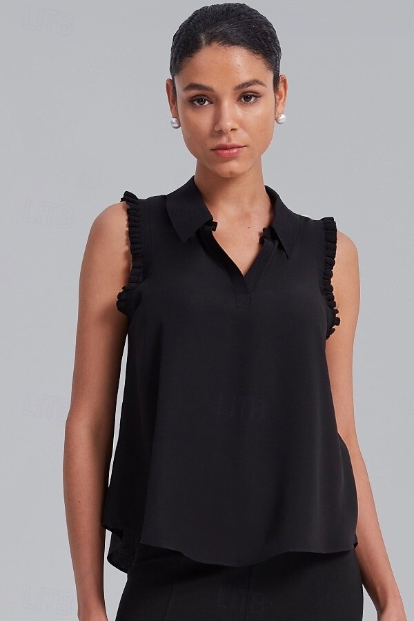 Femmes Chemisier Couleur Unie Travail Vacances Formel Sans manches Noir A Volants Col en V Sans manches Élégant Vacances Mode Col en V Été Printemps de 2026 ? $67.99 –P2
