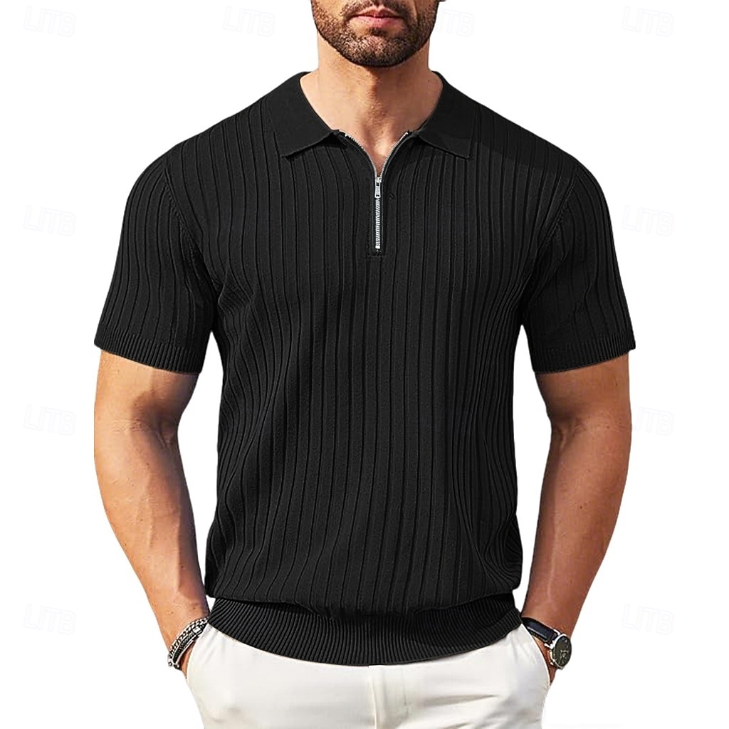 Pánské Polokošile Polo na zip Ležérní Denní Klopa Krátký rukáv Módní Základní Bez vzoru Lehká váha Čtvrtletní zip Léto Jaro Černá Bílá Námořnická modř Khaki Armádní zelená Polokošile 2026 - $24.99 –P10