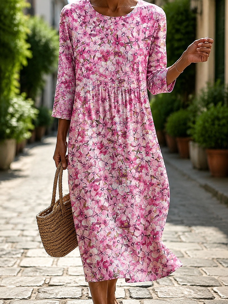 Per donna Abito Midi Vestito Estivo Abito Estivo Vacanza Casual Boho Spiaggia Ferie Vestibilità regolare Floreale Grafico Manica 3/4 Girocollo Blu Rosa Rosso Verde Estate Primavera del 2026 a $39.99 –P6