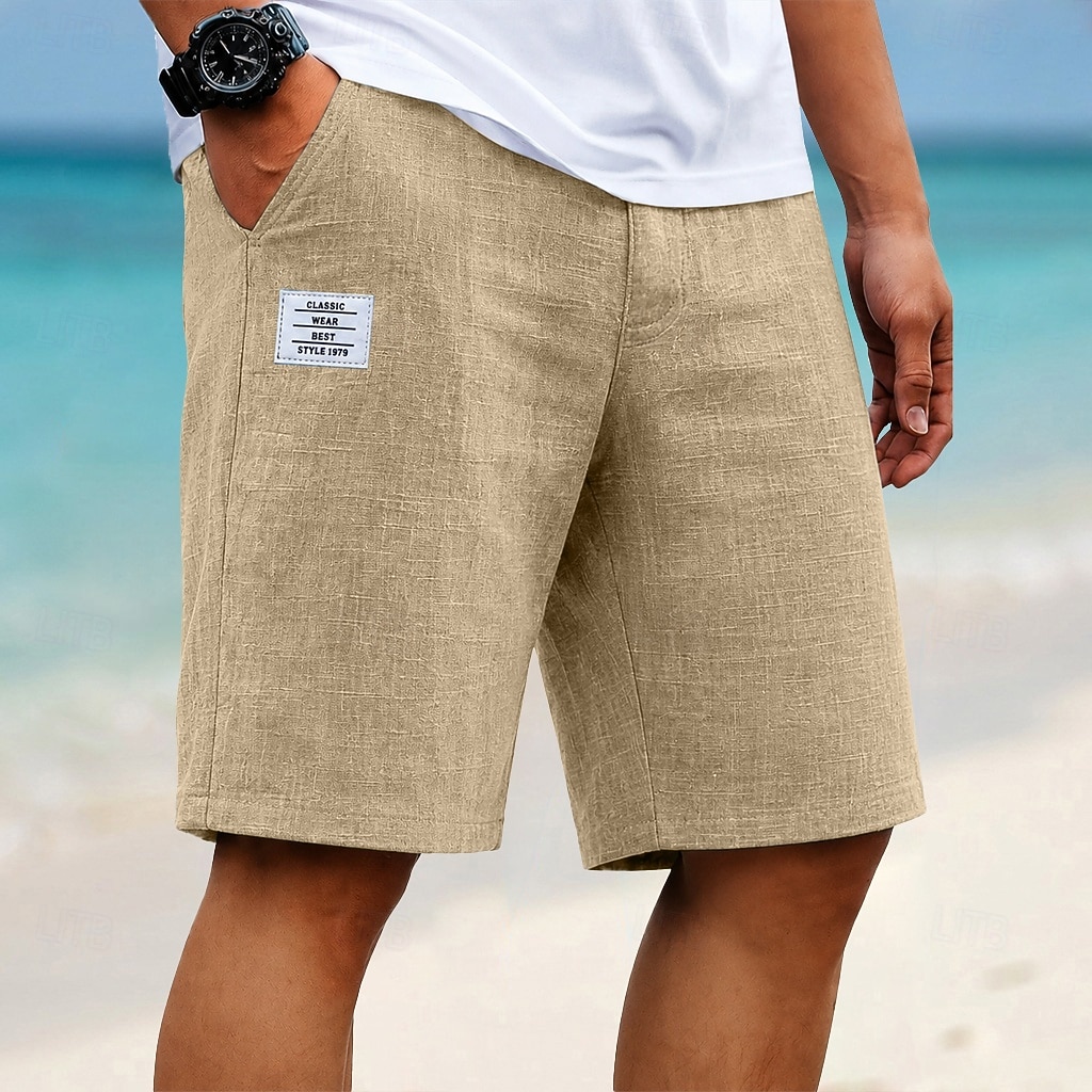 Miesten Shortsit Liinavaatteet Kesähousut Rantahousut Kurenauha Tasku Joustava vyötärö Solid Color Kevyt Hengittävä Polven pituus Päivittäin ulko- Pyhäpäivä Loma Muoti Khaki Valkoinen Joustamaton 2026 - $25.99 –P2