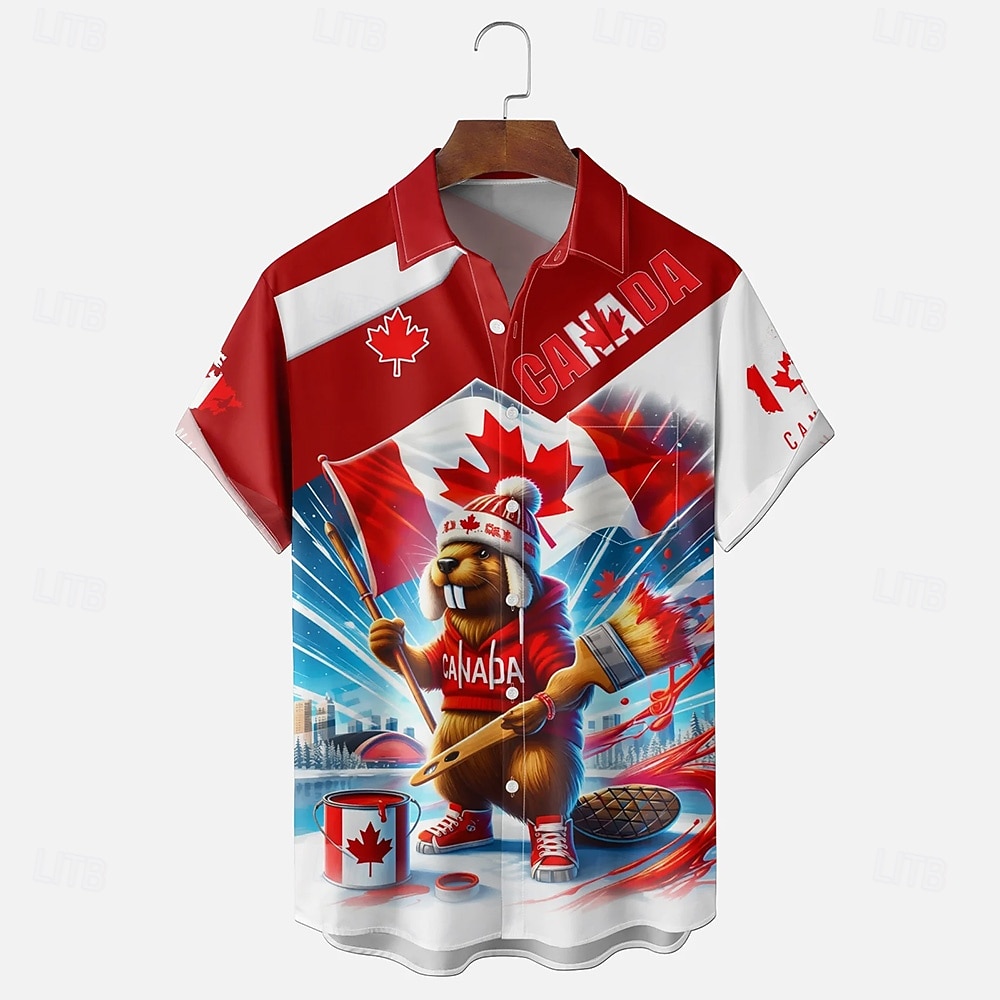 Canadadag Voor heren Esdoornblad Bever Nationale vlag Overhemd Zomer overhemd Overhemd met knopen Korte mouw Grappig Vaderlandslievend Buiten Feestdagen Zomer Lente Strijkijzer 3D-afdrukken shirts 2026 - $25.99 –P5