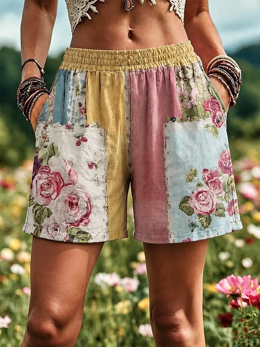 Per donna Chinos Shorts Vacanza Vintage stile della nonna costiera Corto Misura del girovita medio Floreale Grafico Coulisse Patchwork Stampa Comodità Inelastico Casuale Quotidiano All'aperto Giallo del 2026 a $24.99 –P1