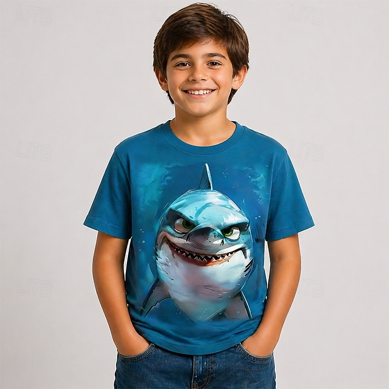 Jungen 3D Grafik Tiermotiv Hai 3D T-Shirt Kurzarm 3D-Druck Sommer Frühling Übertrieben Designer Kinder 4-12 Jahre Party Normale Passform 2026 - $5.99 –P4