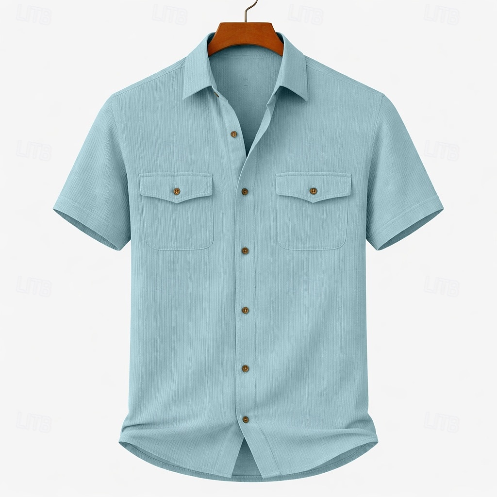 Men's Shirt Casual Shirt Corduroy Shirt Button Up Shirt Black White Yellow Navy Blue Brown Short Sleeve Plain Shirt Collar Casual Daily Front Pocket Clothing Apparel Elegant Fashion Casual 2026 - $24.99 –P1