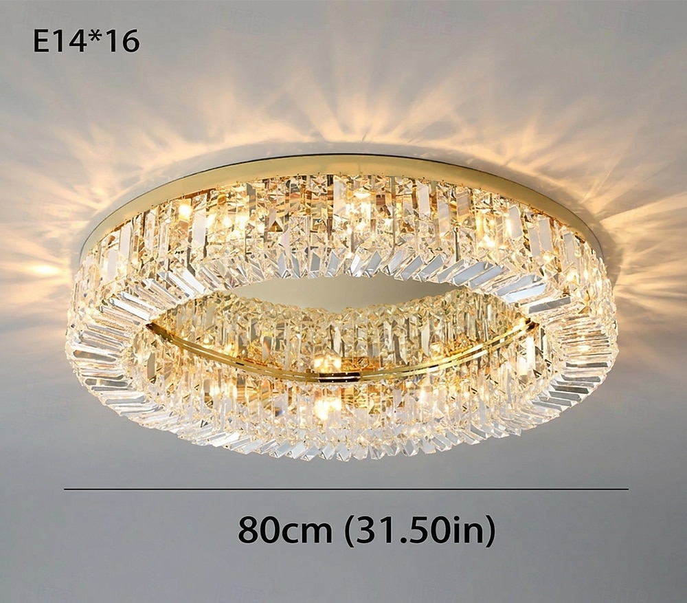 50/60/80 cm candelabro led cristal luz de teto design círculo design exclusivo luzes de montagem embutida led de aço inoxidável estilo nórdico 110-120v 220-240v de 2026 por $567.09 –P8
