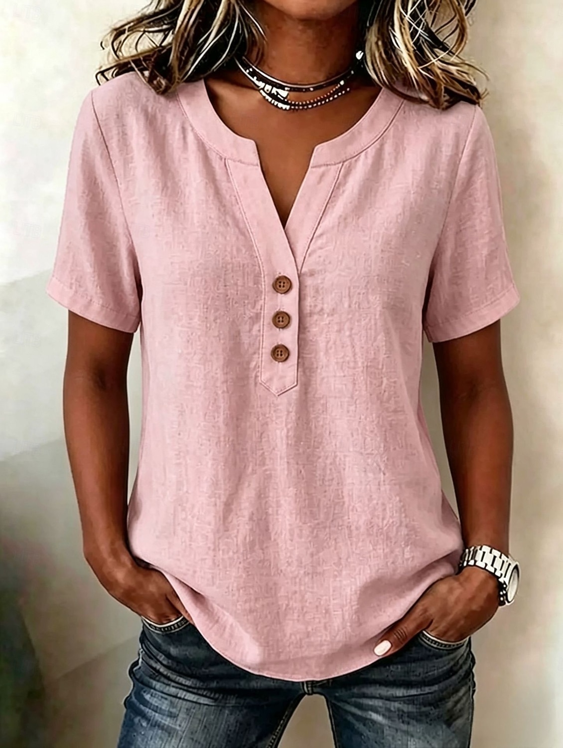 Damen Bluse Einfarbig Vintage Stilvoll Basic Kurzarm V Ausschnitt Normale Oberteile Lässig Täglich Blau Khaki Rosa Dunkelgrün Sommer Frühling 2026 - $27.99 –P1