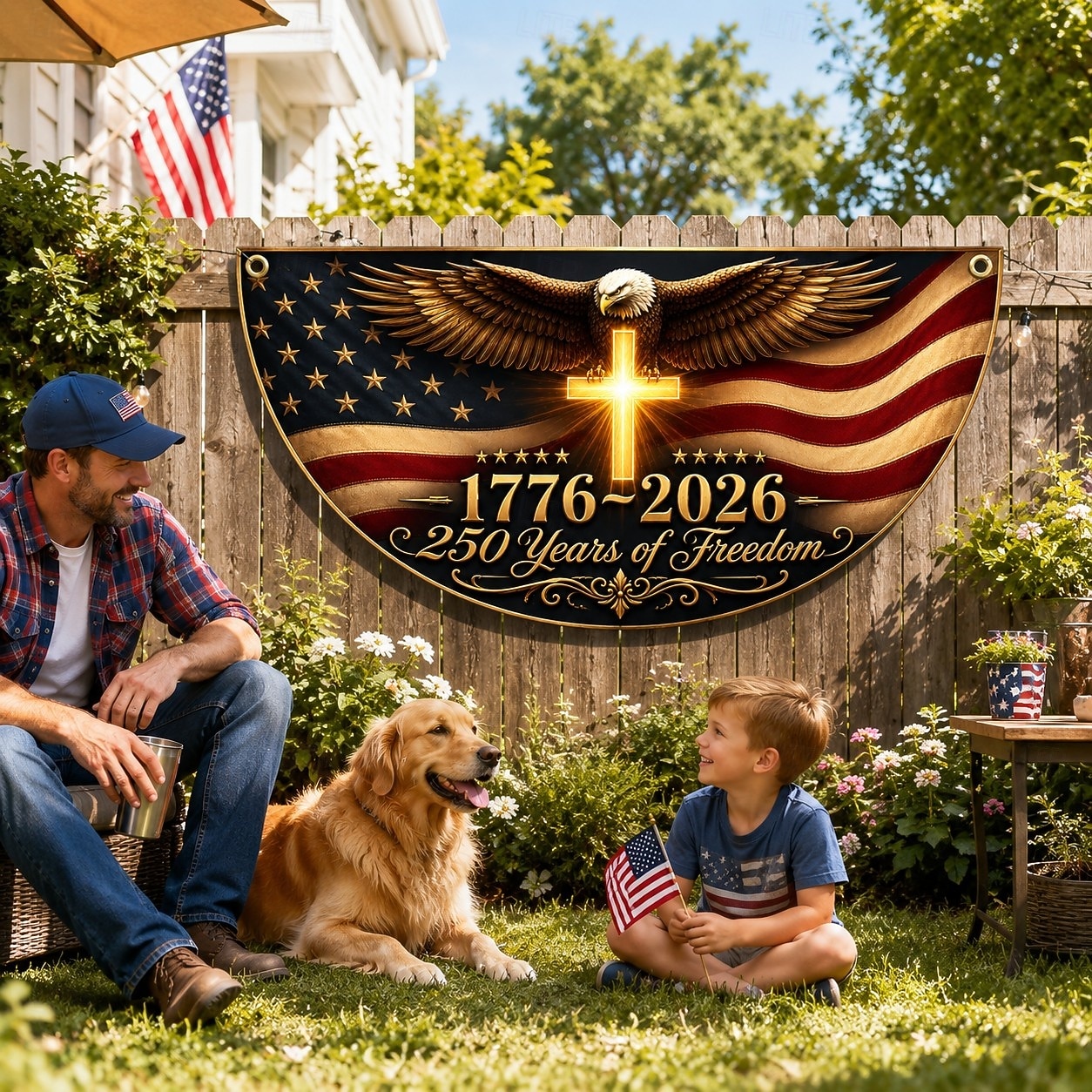 1776-2026 USA 250th Anniversary Bunting Half Round Fan Flag, Patriotic American Outdoor Bunting Banner for House, Porch, Yard, or Independence Day Decoration 2026 - $24.99 –P3