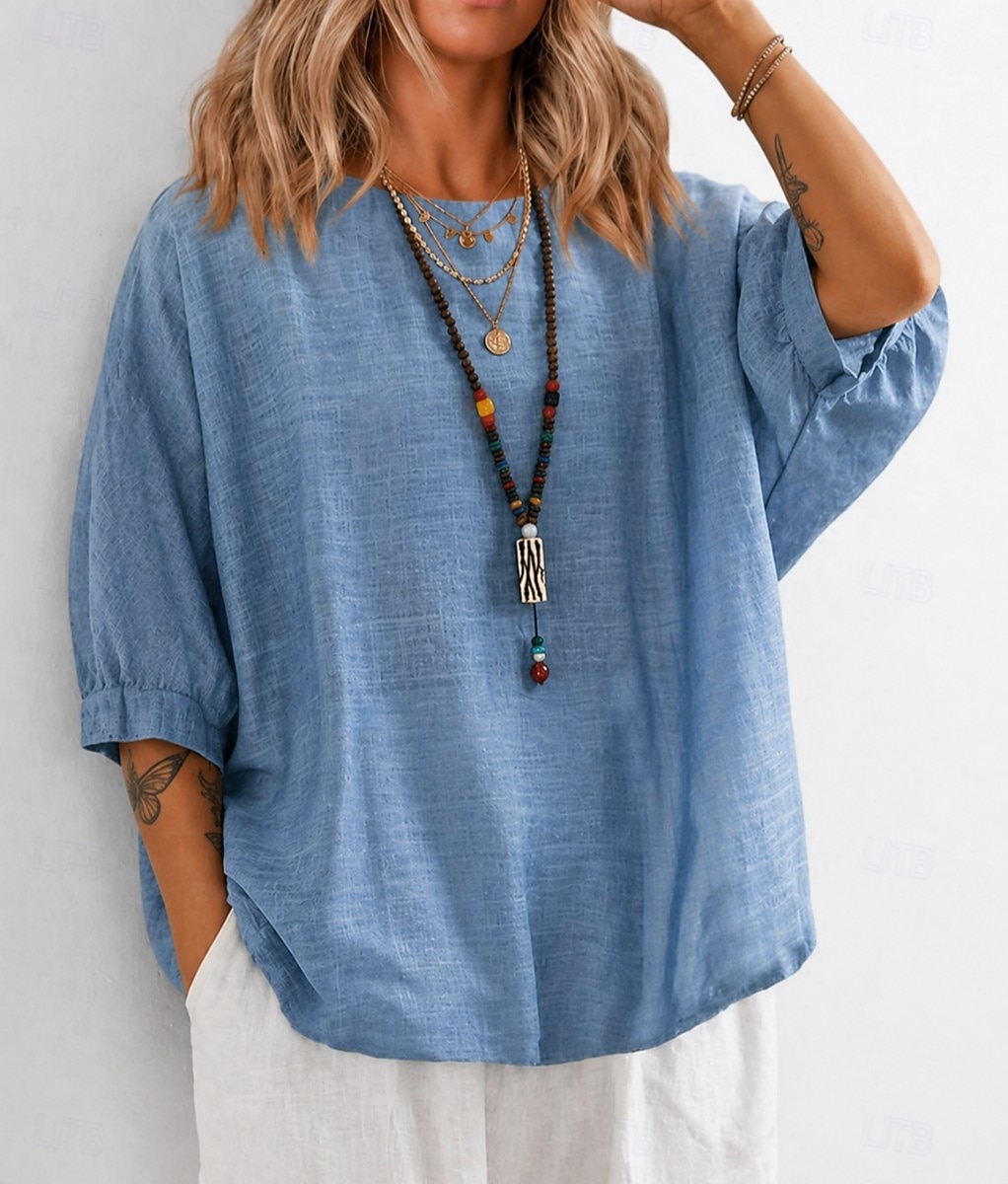 Women's T Shirt Tee Top Solid Color Vintage Stylish Casual Half Sleeve Crew Neck Regular Tops Daily Going out Vacation Wear Blue Pink Purple Green Summer Spring 2026 - $19.99 –P1