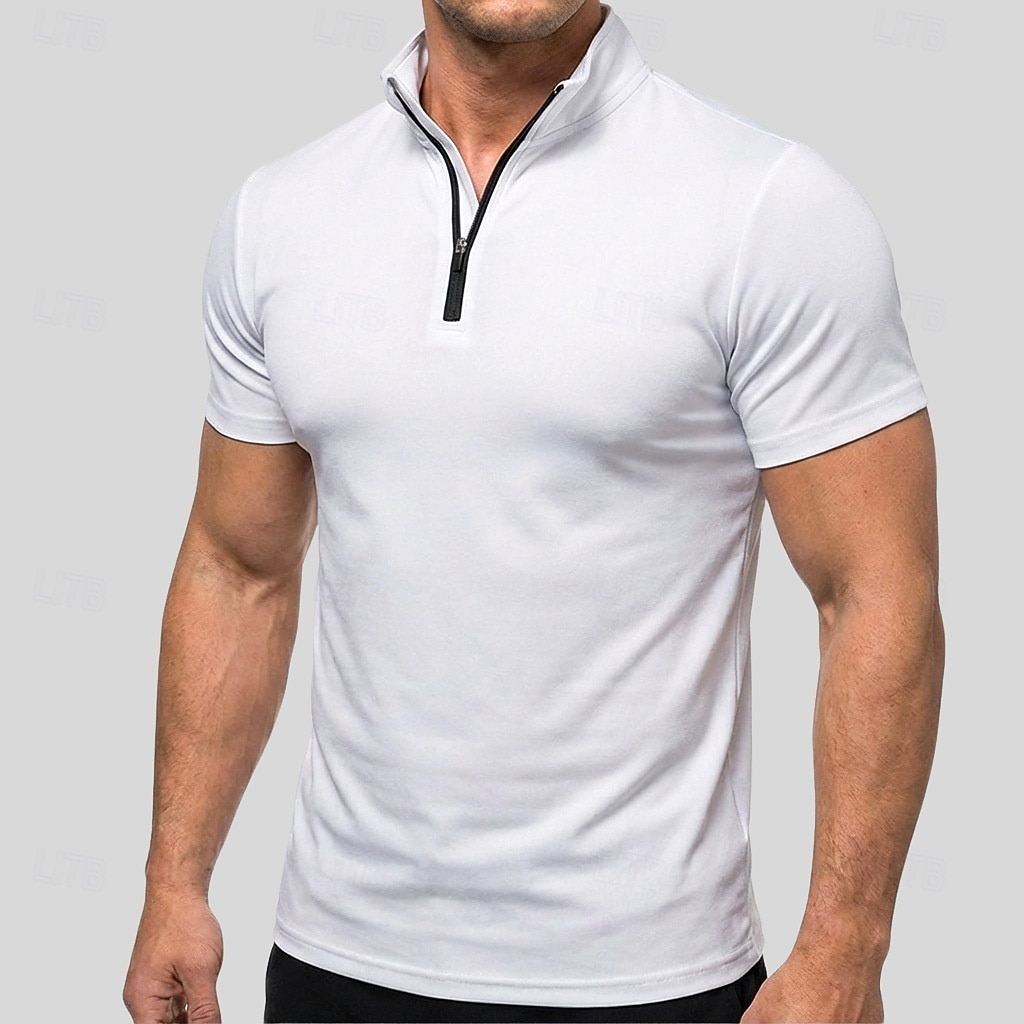 Men's Polo Shirts Zip Polo Casual Daily Quarter Zip Short Sleeve Fashion Basic Plain Lightweight Quarter Zip Summer Spring Blue White Pink Dark Green Purple Orange Polo Shirts 2026 - $21.99 –P5