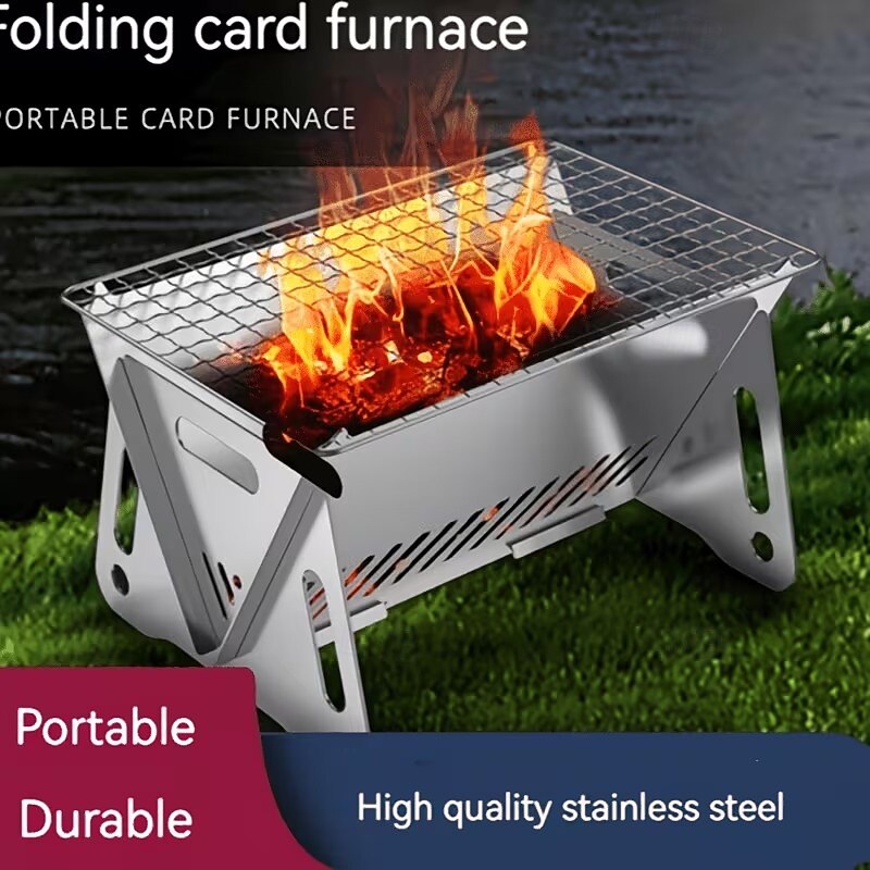 Conjunto de churrasqueira dobrável para uso externo com 2 peças, incluindo fogão a cartucho de aço inoxidável e fogão a carvão portátil, perfeito para camping, trilhas, festas no jardim, piqueniques, de 2026 por $14.99 –P7