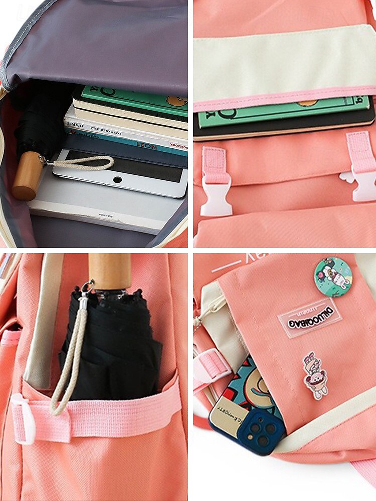 Student's pastel-colored student backpack set, large-capacity polyester backpack, with tote bag and pencil case, large capacity with multiple pockets, available in various colors, cute and adorable ba 2026 - $26.99 –P9