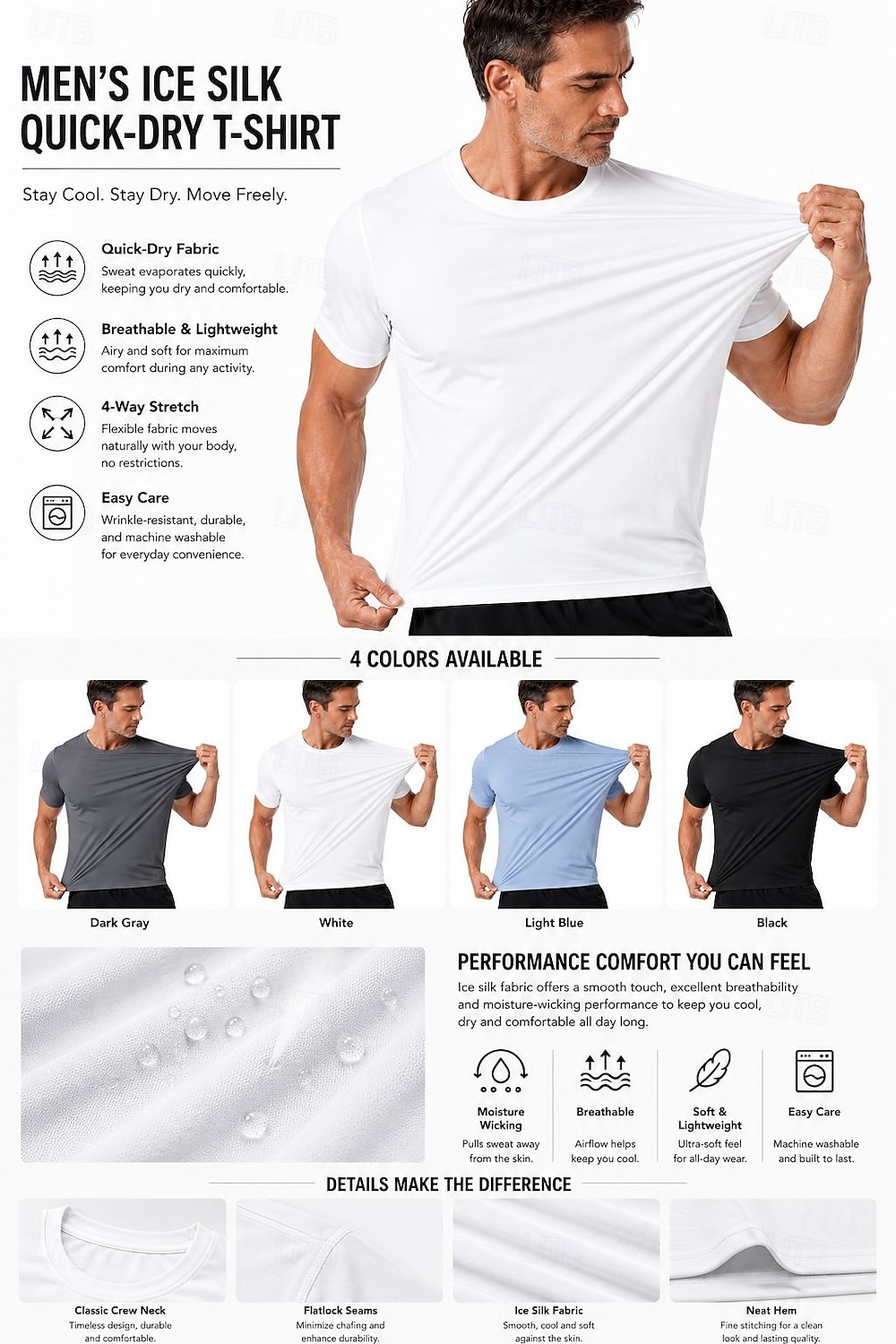 Men's T Shirt Tee Top Short Sleeve Crew Neck Summer Spring Plain Casual Athletic Quick Dry Slim Casual Daily Sports Light Blue Black White Top Tee for Men 2026 - $20.99 –P2
