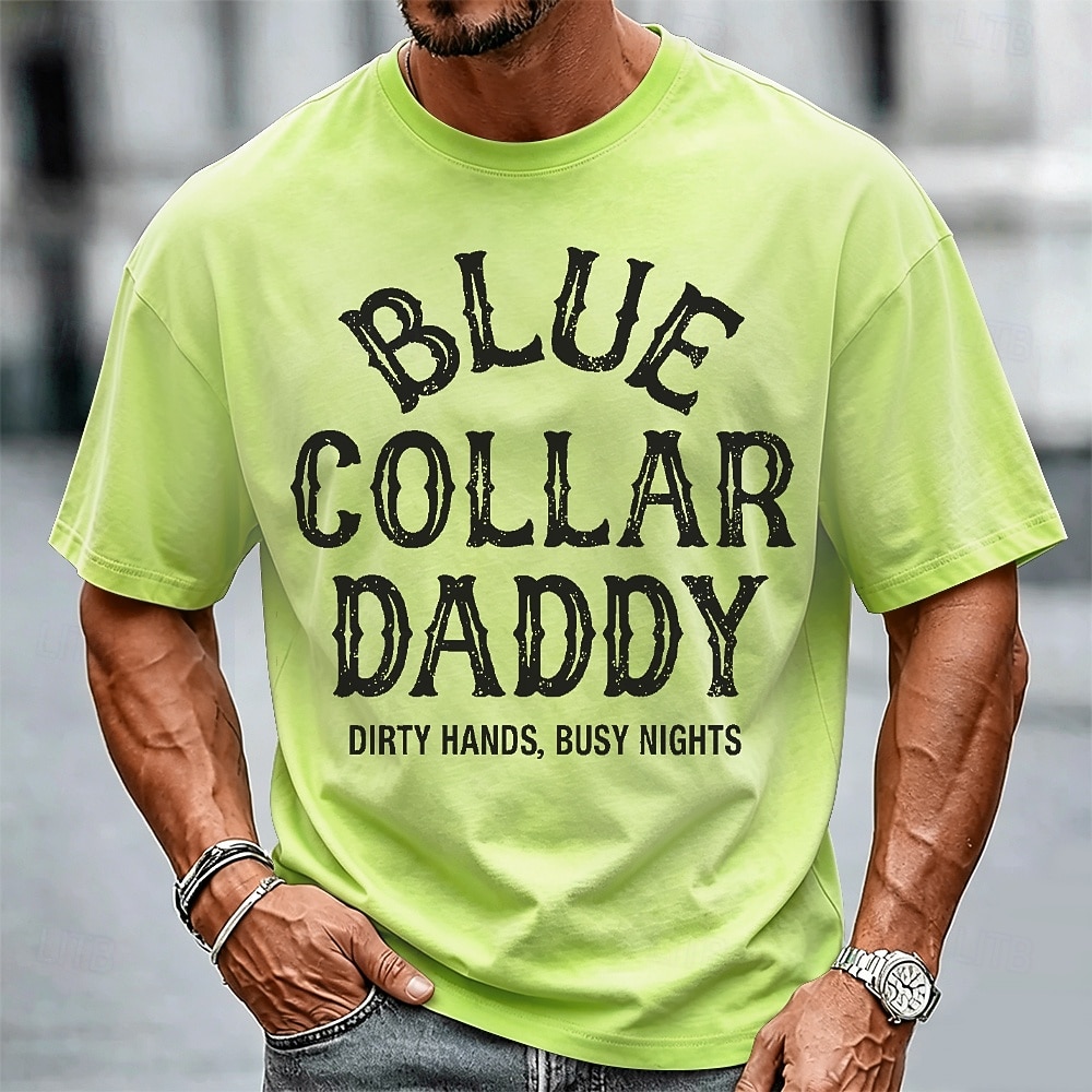 Men's Blue Collar Daddy Dirty Hands Busy Nights Cotton Acid Wash Shirt Heavyweight T-shirt Short Sleeve T shirt DTG Crew Neck Shirt Fashion Daily Street Holiday Clothing 2026 - $27.99 –P3