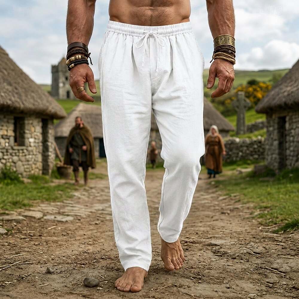 Medieval Renacimiento Pantalones Vikingo Tejido con 95% de mezcla de lino Plano Disfraz Hombre Víspera de Todos los Santos Carnaval Rendimiento LARP Feria Ren Adulto Pantalones 2026 - $21.99 –P7