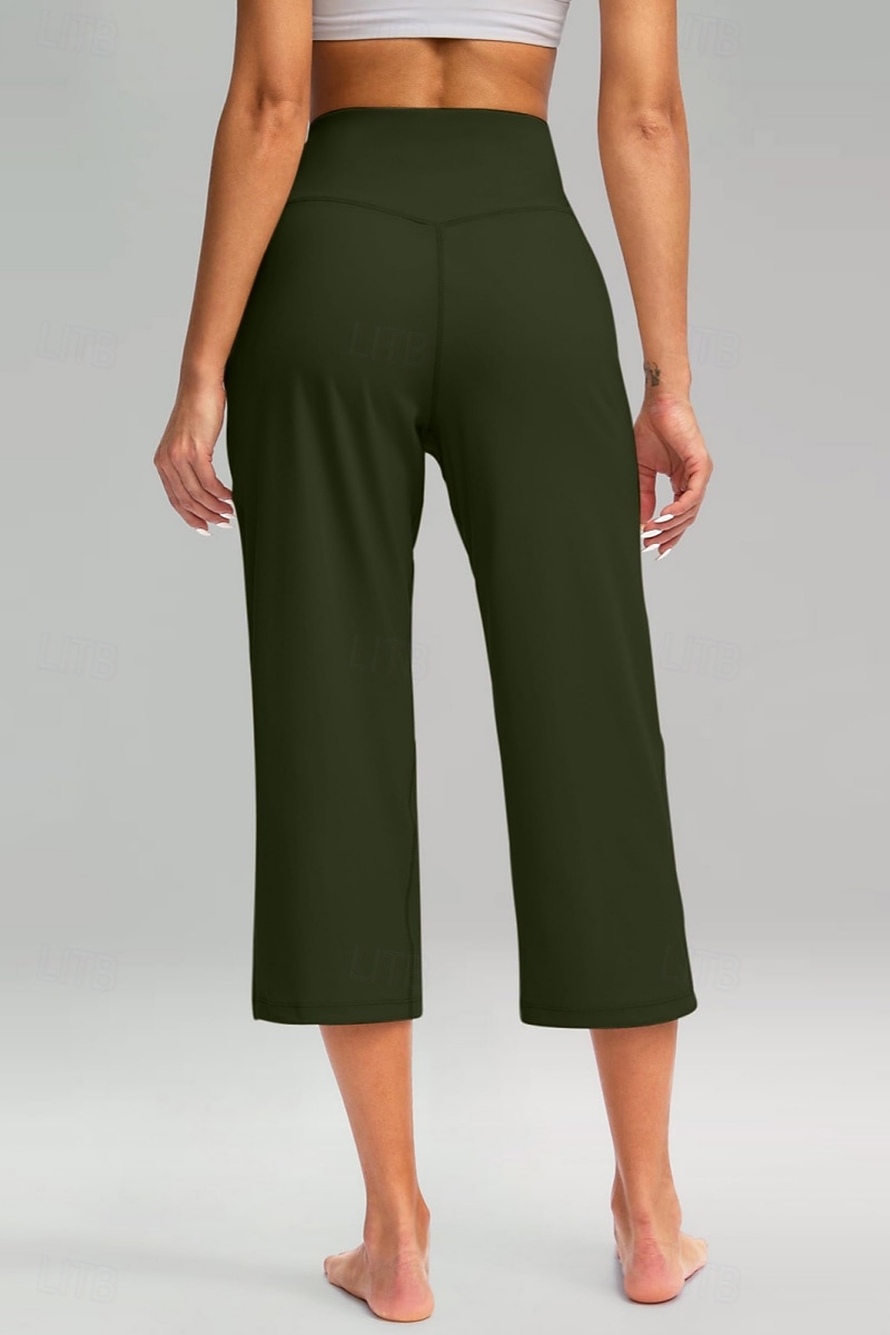 Women's Wide Leg Chinos Vacation Classic Style Basic Capris High Waist Plain Pocket Comfy Comfort Soft Stretchy Casual Gym Yoga Apricot Black White Army Green Spring Regular Fit 2026 - $8.49 –P19