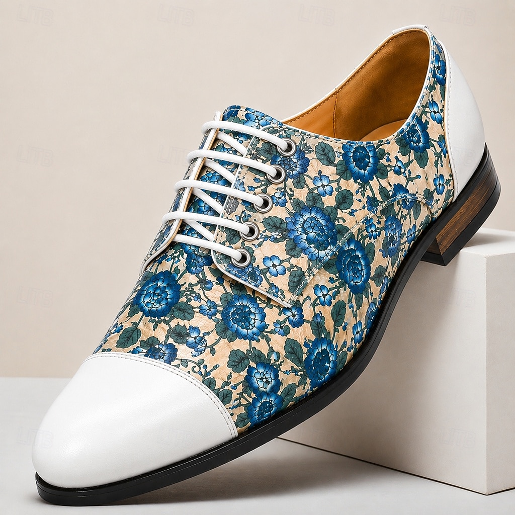Men's Blue Floral Oxford Shoes Lace-Up Dress Shoes Elegant Statement Footwear for Wedding Guests, Banquets, Parties, Prom and Formal Evening Wear 2026 - $109.99 –P9