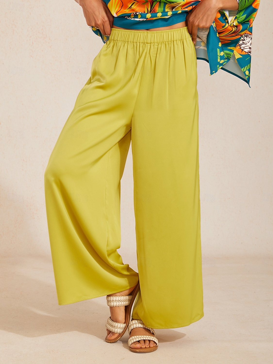 pantalon large jaune en satin soyeux de 2026 ? $69.99 –P3