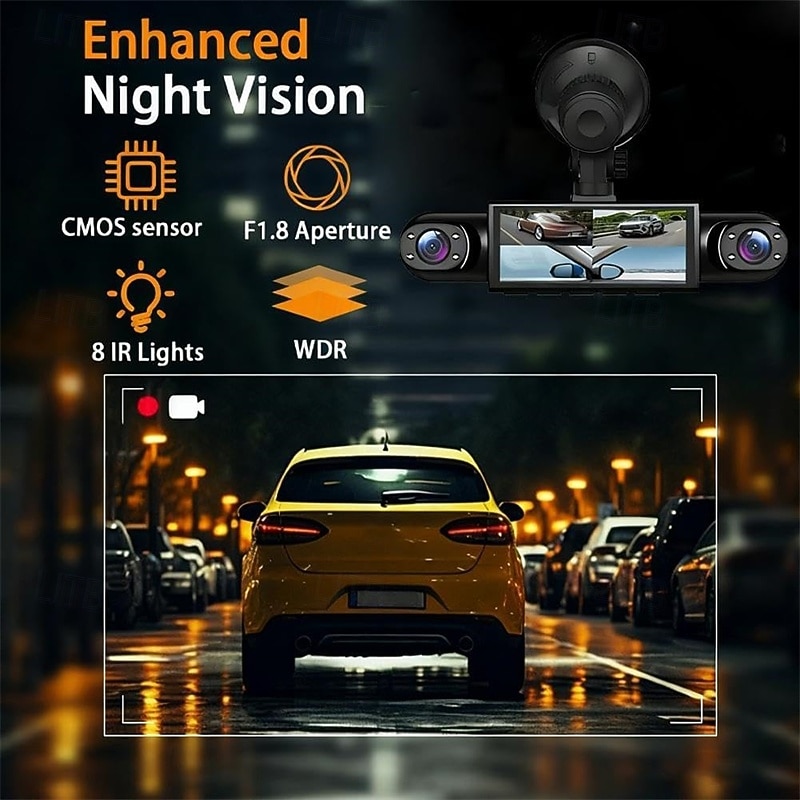 Telecamera da cruscotto a 3 canali per abitacolo anteriore e posteriore, telecamera per auto tripla 1080p con obiettivo girevole, telecamera da cruscotto HD per auto, sensore G, registrazione in loop, del 2026 a $56.99 –P6