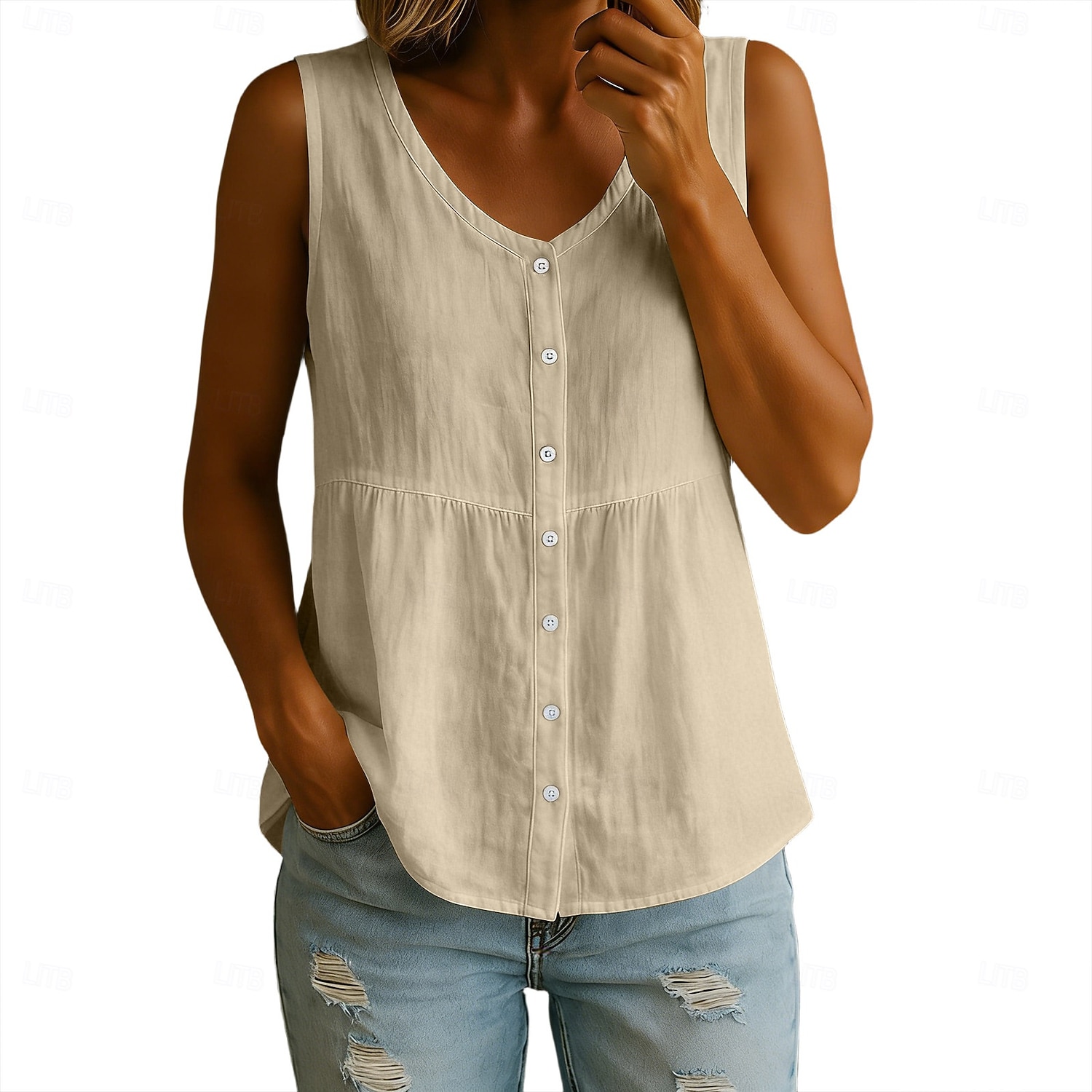 Femmes Débardeur Couleur Unie ancien Élégant Occasionnel Sans manches Col en V Hauts Réguliers Occasionnel Quotidien Bleu Noir Blanche Jaune Rouge Été Printemps de 2026 ? $25.99 –P6