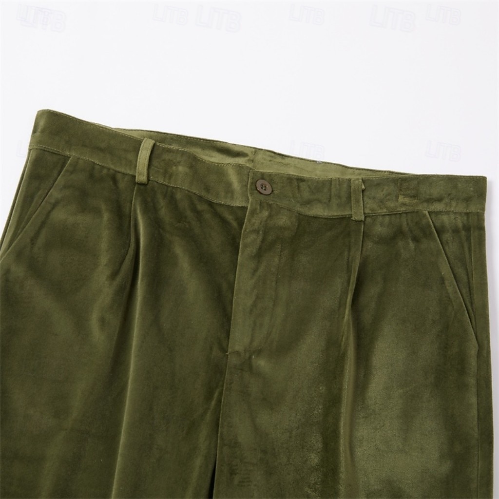 Calça social masculina de veludo - calça reta para ocasiões formais - verde militar de 2026 por $40.99 –P2