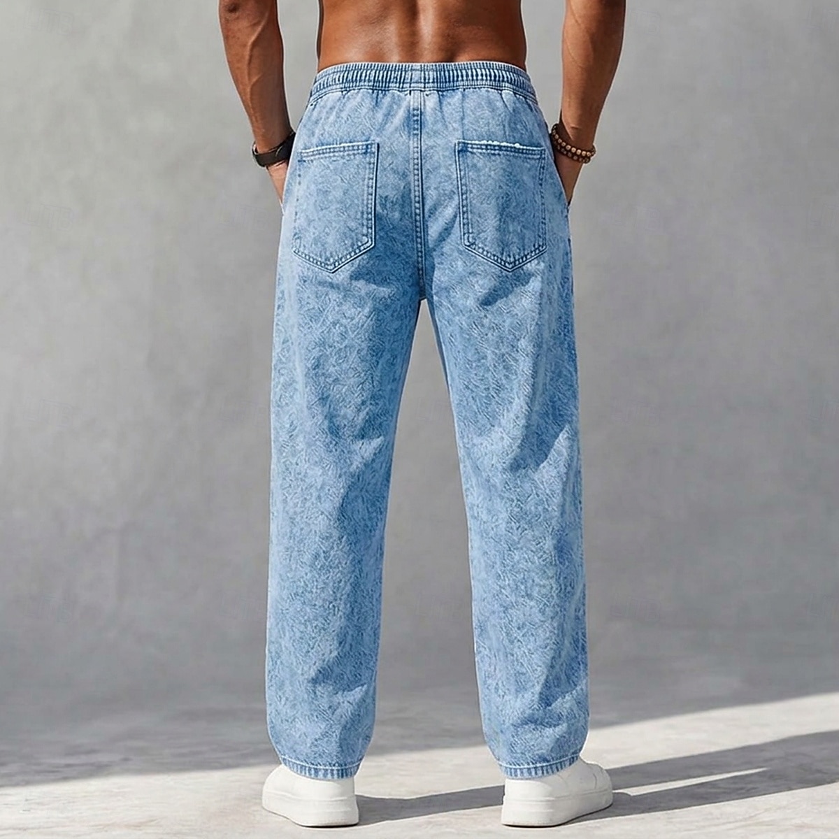 SoftFade™ Men's Trousers Casual Pants 100% Cotton Denim Pants Drawstring Elastic Waist Straight Leg Plain Comfort Breathable Full Length Casual Daily Outdoor Vacation Fashion Navy Blue Light Blue 2026 - $31.99 –P2
