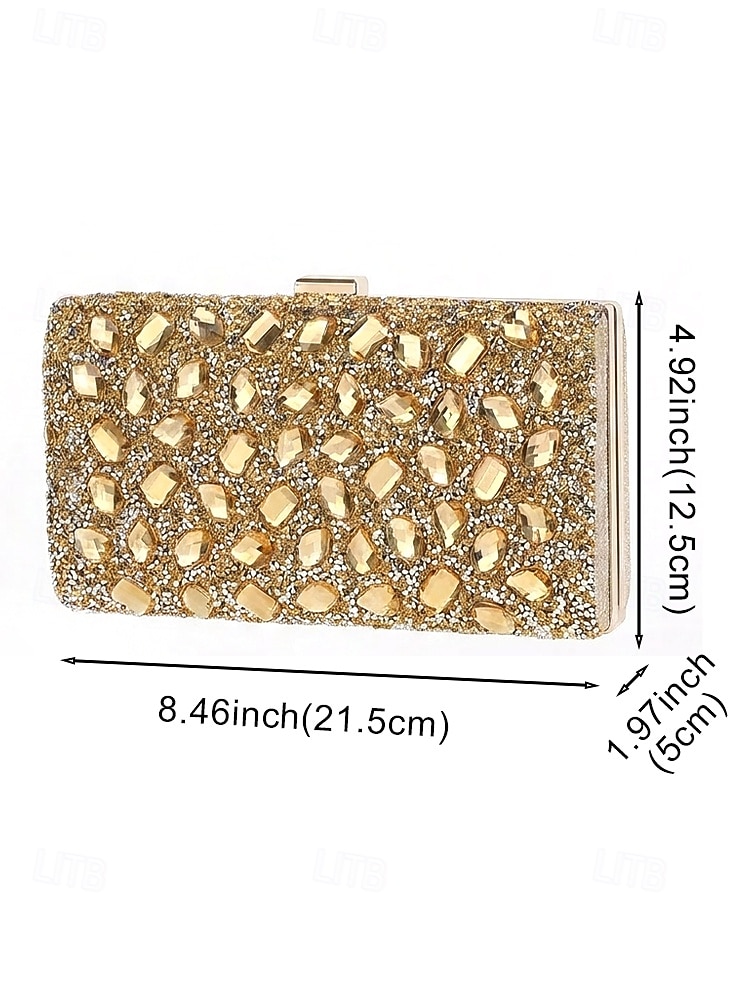 Women's Luxury Rhinestone Evening Clutch Bag, Gold Crystal Gem Embellished Hard Frame Handbag with Chain Strap for Formal Weddings, Cocktail Parties and Gala Events 2026 - $26.99 –P5