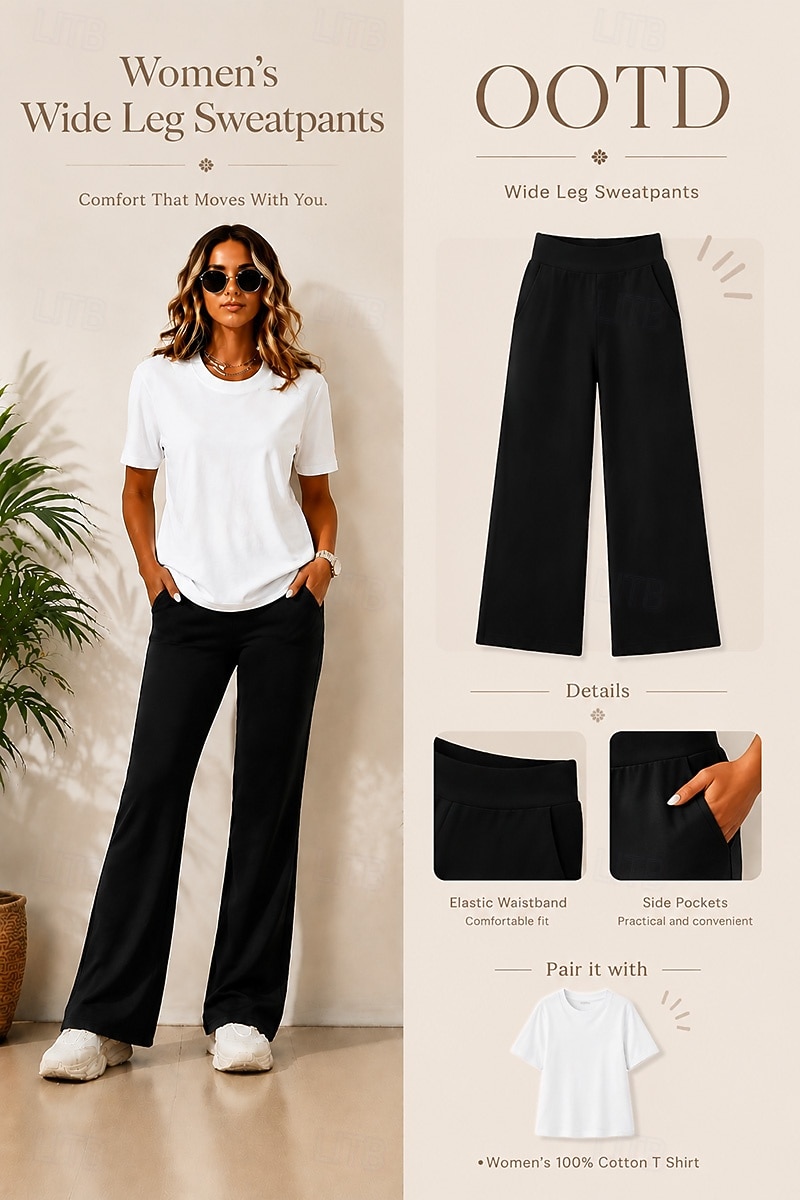 Women's Slacks Straight Streetwear Casual Full Length Natural Plain Pocket Elastic Waist Soft Street Holiday Weekend claret Depression Green Grey Black Fall Regular Fit 2026 - $18.99 –P2