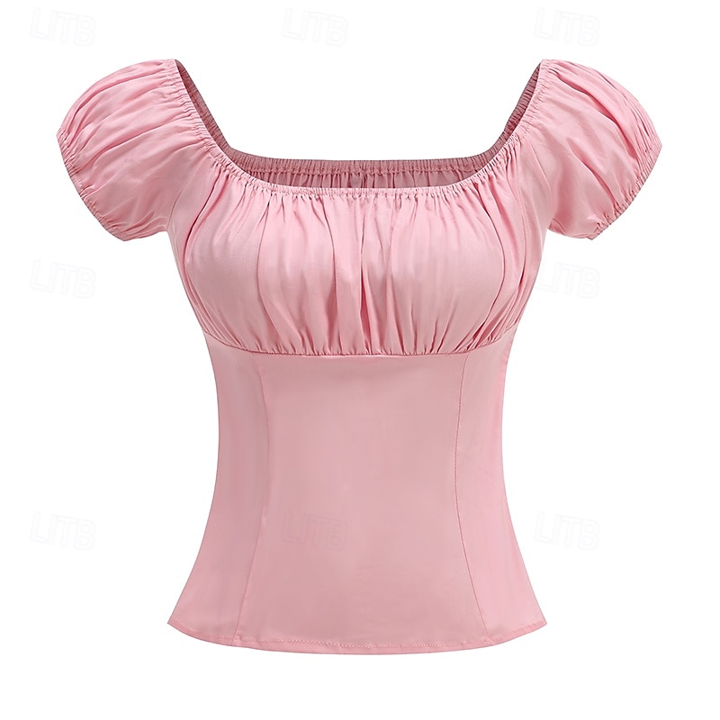 Retro Antiguo Victoriano Renacimiento Blusa / Falda Manga de globo de soplo Dama Color sólido Estampado Floral Cuello Inglés Disfraz Mujer Fantasía Casual Diario Feria del Renacimiento Adulto 2026 - $38.99 –P1