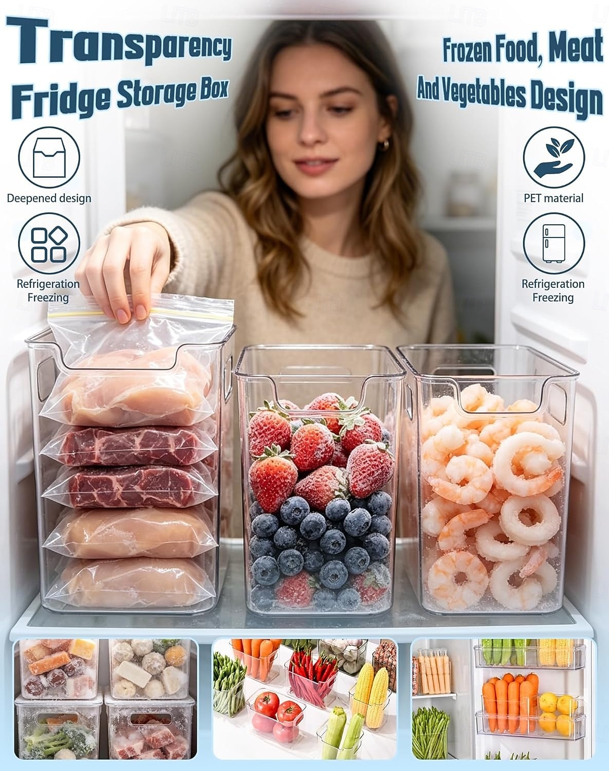 4PCS Crystal Clear Freezer Storage Bins with Handles, Stackable Deep Freezer Organizer Containers for Upright and Chest Freezer, Refrigerator Drawer Organizer Baskets for Meat, Vegetables, Frozen Food 2026 - $15.49 –P5