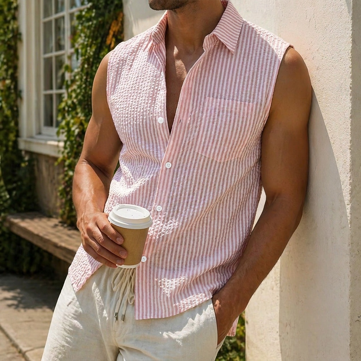Per uomo Camicia Camicia casual Camicia di Seersucker Camicia con Bottoni Blu Nero Bianco Rosa Viola Senza Maniche Semplice Colletto a Camicia Casuale Quotidiano Tasca Frontale Abbigliamento Elegante del 2026 a $22.99 –P2