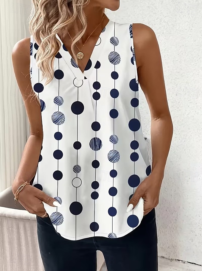 Women's Tank Top Graphic Geometric Abstract Elegant Vintage Stylish Sleeveless V Neck Crop Tops Beach Wedding Casual Daily Blue White / Black White Light Green Brown Summer Spring 2026 - $21.99 –P12