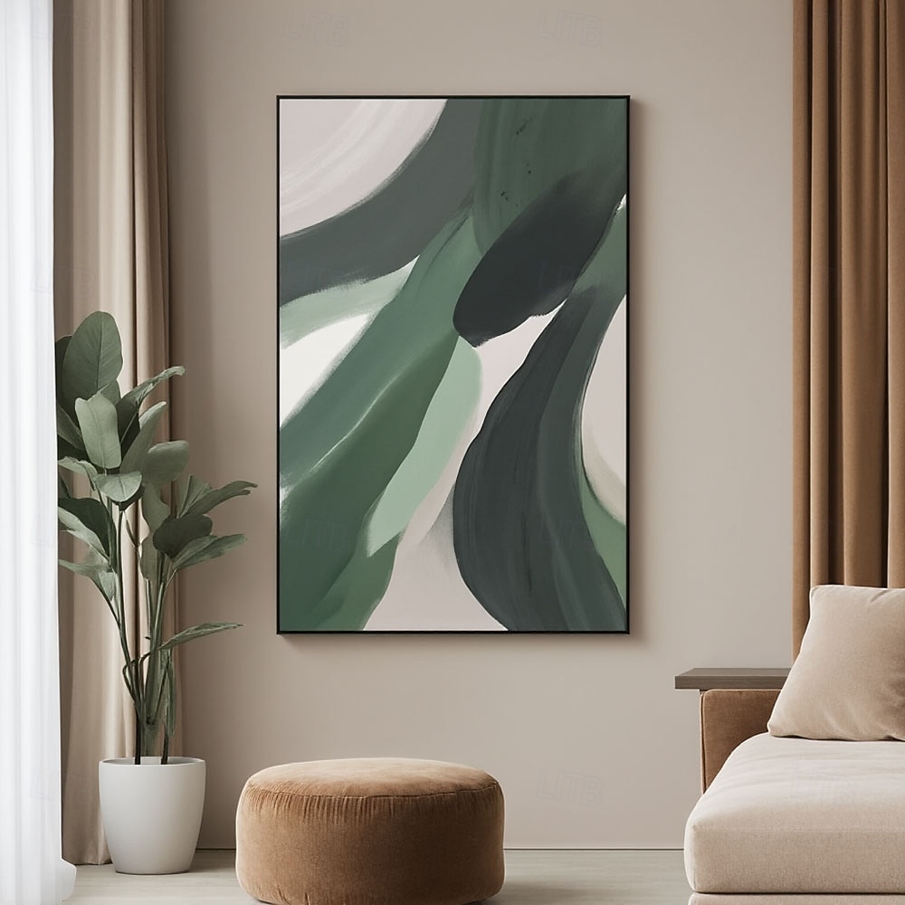 Handmade Large Sage Green Abstract Oil Painting On Canvas Minimalist ...