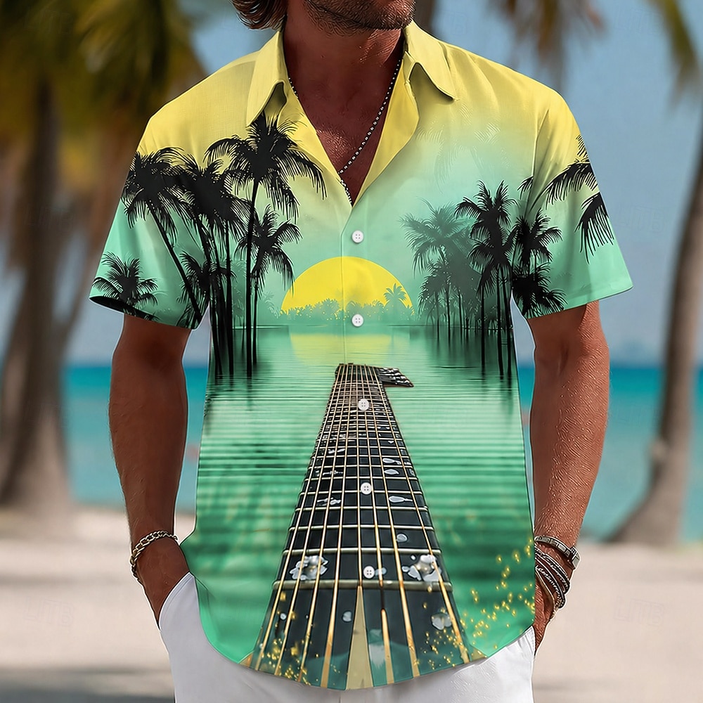Men's Guitar Musical Instrument Coconut Palm Shirt Summer Shirt Tropical Shirts Short Sleeve Hawaiian Vintage Retro Music Festival Beach Vacation Wear Summer Spring Turndown 3D Print Button Up Shirts 2026 - $25.99 –P3