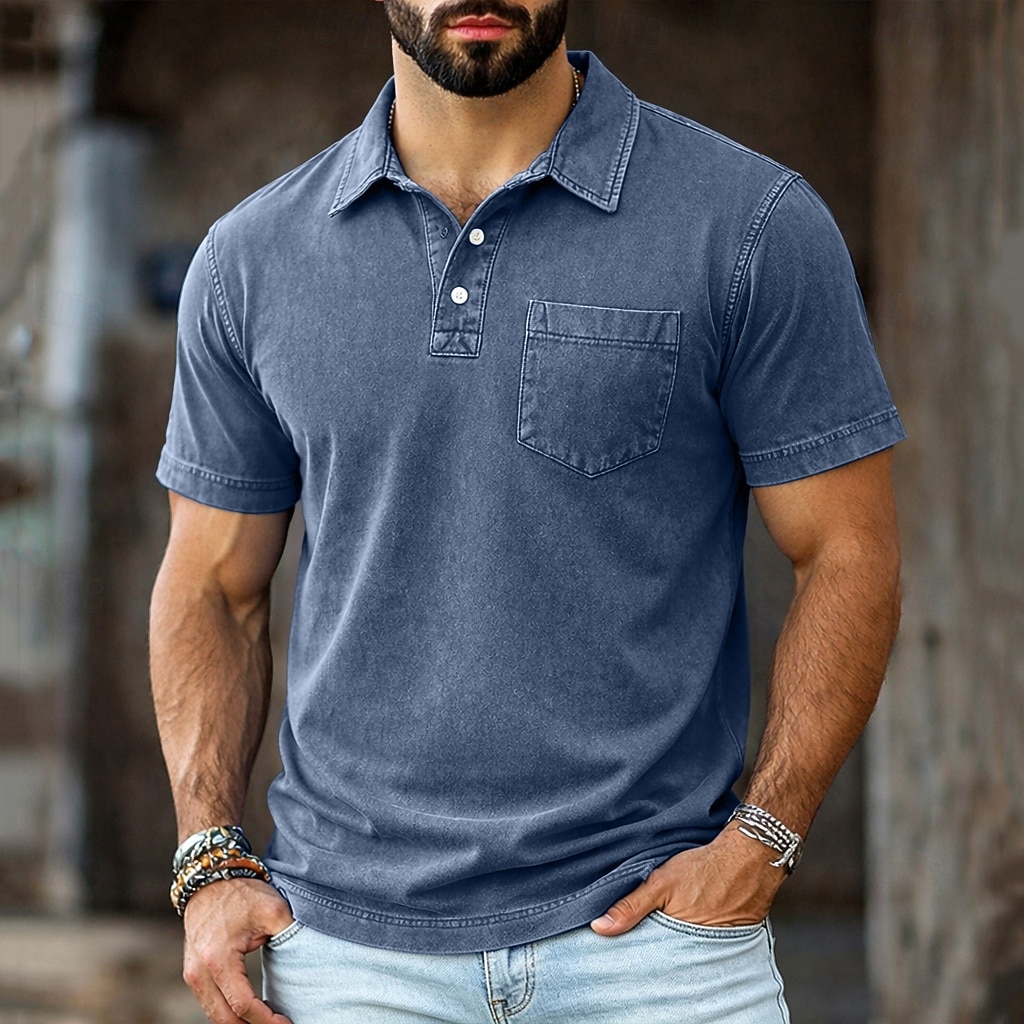 SoftFade™ Men's Polo Shirts 100% Cotton Acid Wash Shirt Casual Holiday Lapel Short Sleeve Fashion Basic Plain Vintage Plain Summer Spring Regular Fit Dark Brown Black Light Green Pink Navy Blue 2026 - $35.99 –P5