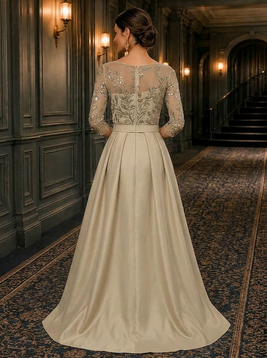 Tuta Completo Pantalone Lunghezza alla caviglia Abito da cerimonia per signora Manica 3/4 Scollo a Barca Elegante Formale Ospite di nozze Semi-Formale Pizzo Crepe Elasticizzato con Perline Paillettes del 2026 a $194.99 –P3