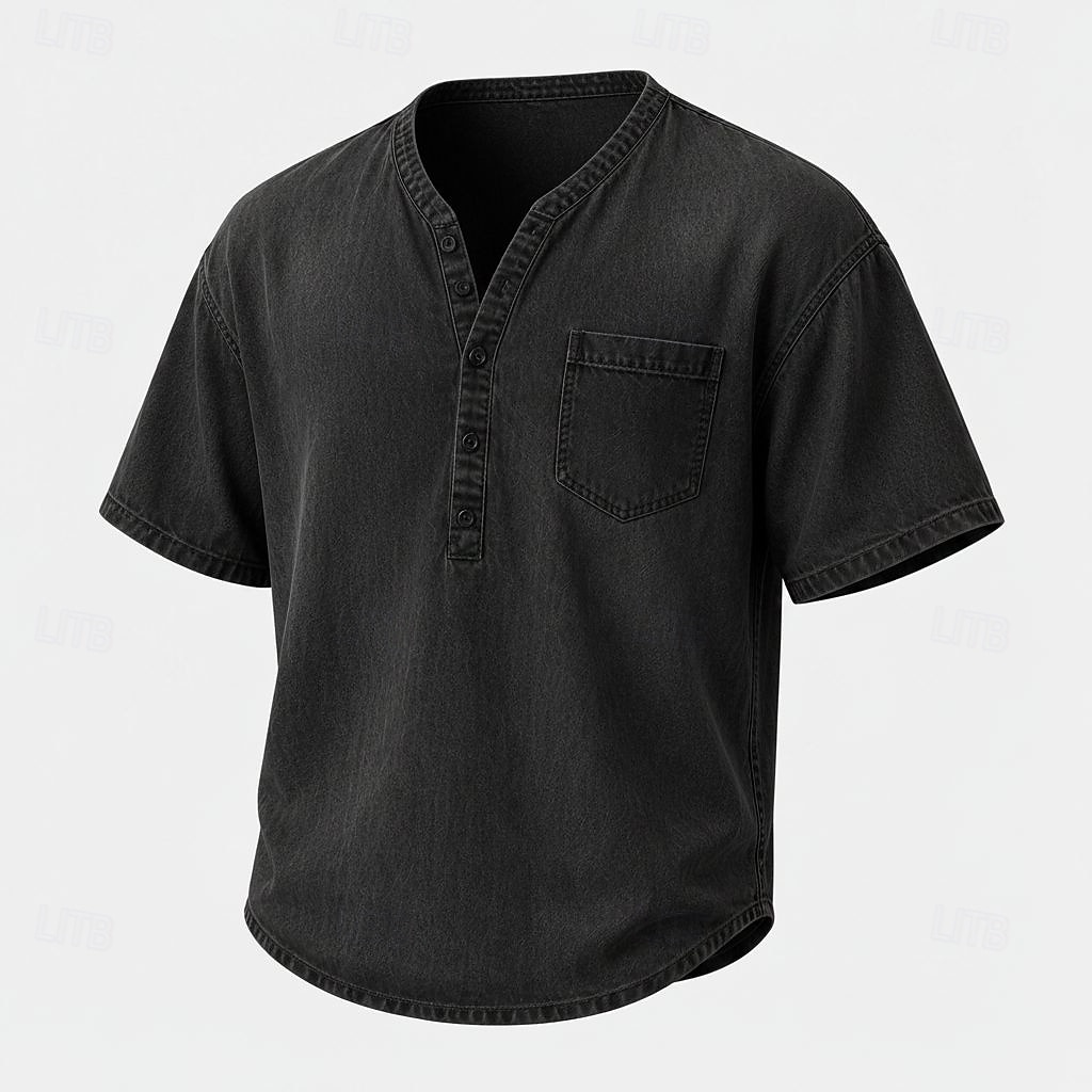 Men's Henley Shirt Short Sleeve Plain Solid Retro Vintage Casual Vintage Style Garment Dyed Distressed Henley Casual Spring & Summer Summer Spring Blue Khaki Black Henley T-Shirt 2026 - $31.99 –P7