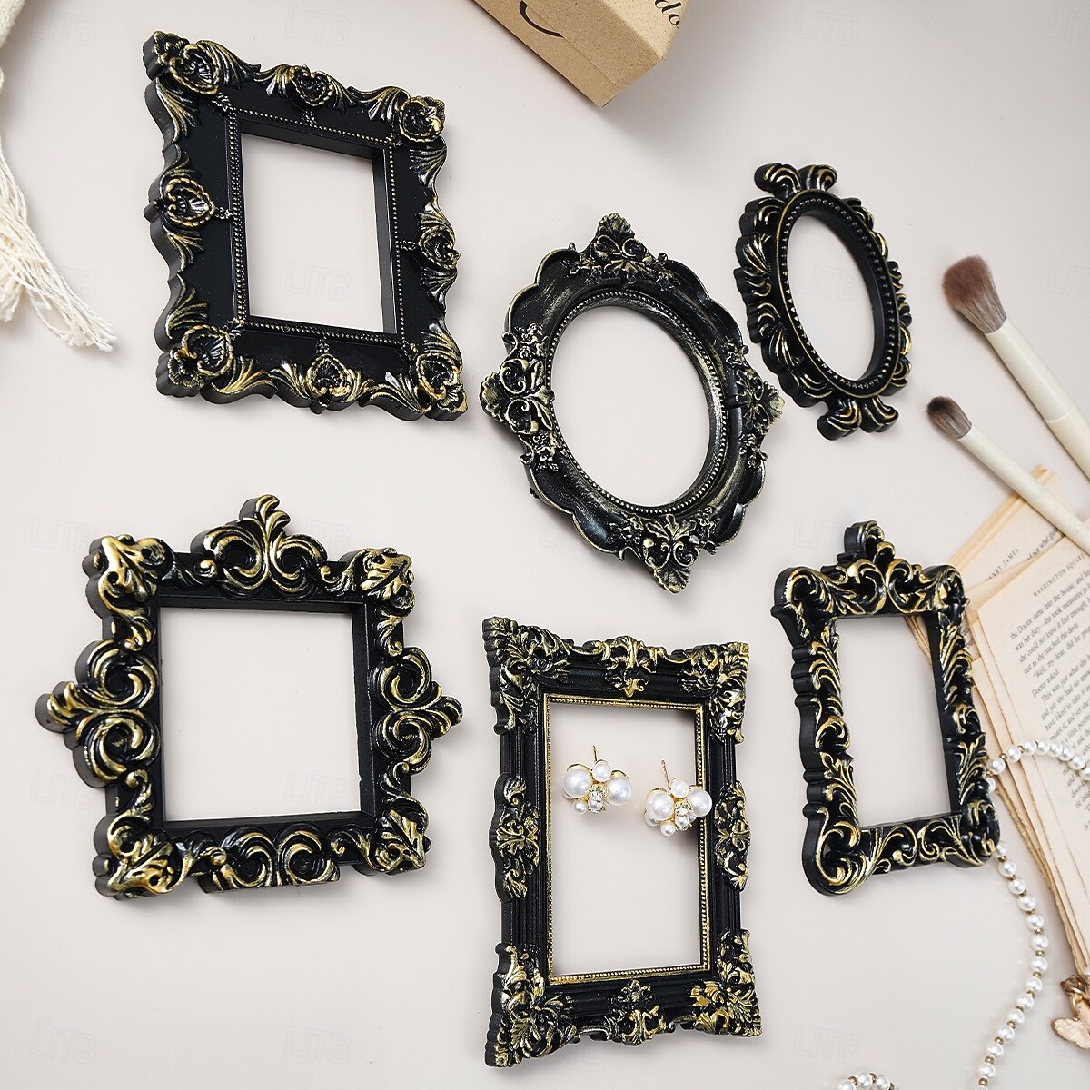 1PC, Black and Gold Mini Engraved Decorative Picture Frame Body, Resin Material DIY Decorative Small Item, Suitable for Photography Decoration Props, Wedding, Party and Other Scene Arrangements 2026 - $9.99 –P5