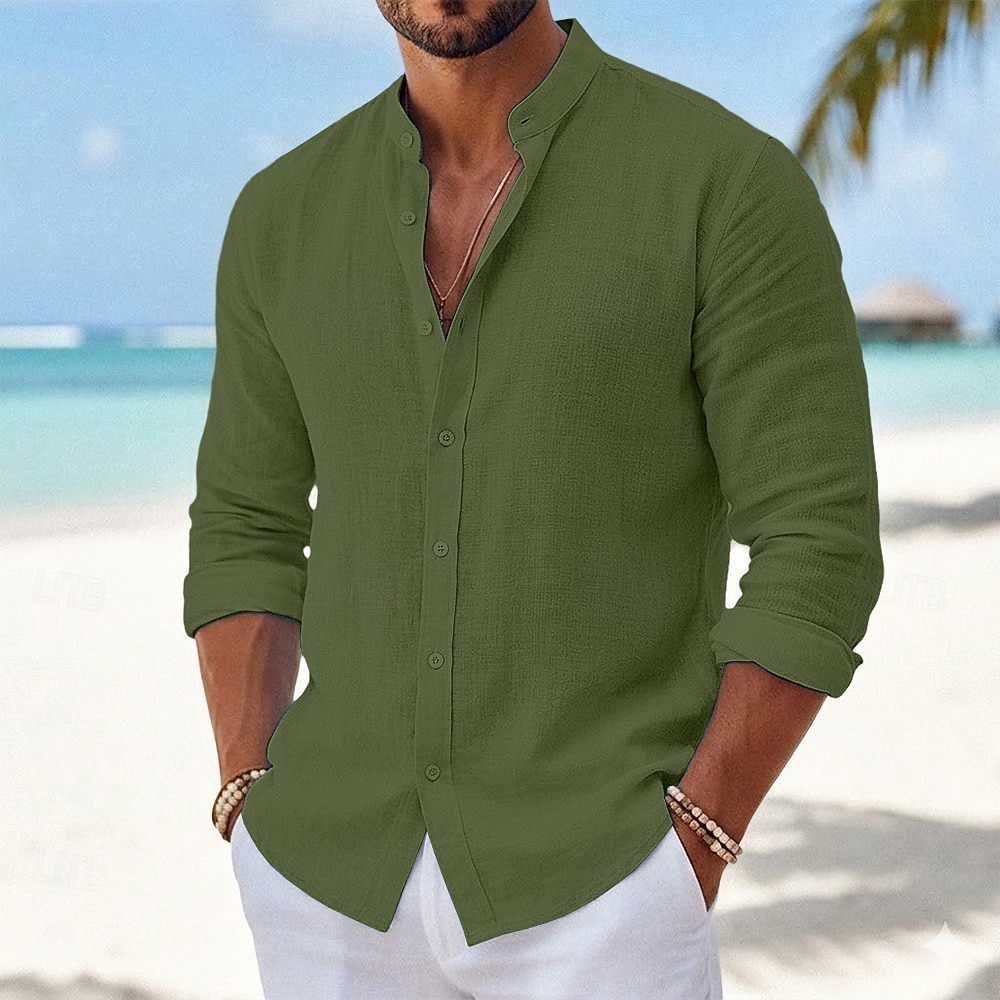 Per uomo Camicia Camicia Estiva Abbigliamento da spiaggia Camicia con Bottoni Semplice Casuale Vacanza Blu Nero Bianco Rosa Manica Lunga Collo alla coreana Primavera & Estate Estate Abbigliamento del 2026 a $25.99 –P8