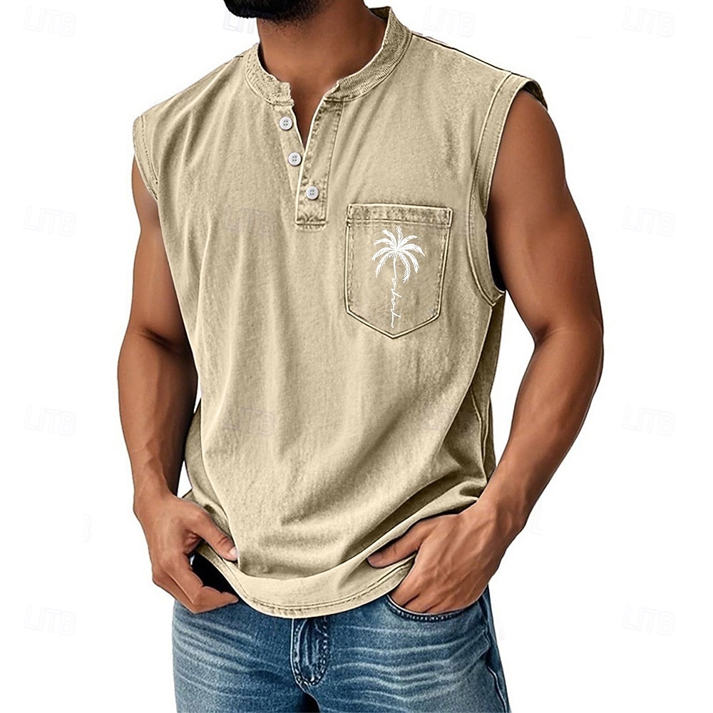 Men's 100% Cotton Acid Wash Shirt Sleeveless Shirt Sleeveless Henley Summer Solid Color Coconut Casual Garment Dyed Faded Vintage Washed Daily Streetwear Blue Black Green Top Tee for Men 2026 - $27.99 –P3