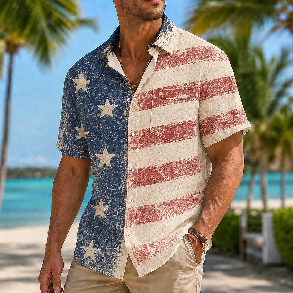 4th of July 2026 250th Men's American Flag Shirt Summer Shirt Short Sleeve Patriotic Daily Streetwear Summer Spring Turndown 3D Print Front One Pocket Button Up Shirts Blue Red 1 Red Dark Blue 2026 - $25.99 –P1