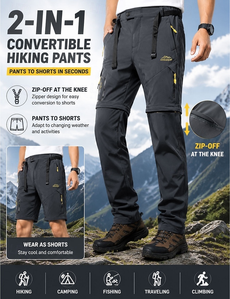 Herr Långbyxor Taktiska byxor Casual byxor Vandringsbyxor Utomhusbyxor Ficka Konvertibel Ensfärgat Vattentät Snabb tork Dagligen Utomhus Helgdag Streetwear Stylish Kaki Svart Oelastisk 2026 - $39.99 –P4