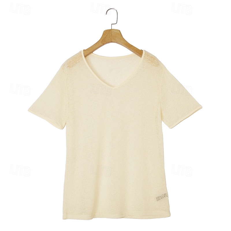 Herr T-shirt Stickad T-shirt T-tröja Kortärmad V-hals Sommar Ensfärgat Mode Lättvikt Grundläggande Nät Stickat Ledigt Semester Gata Svart Purpur Grön Topp t-shirt för män 2026 - $18.99 –P1