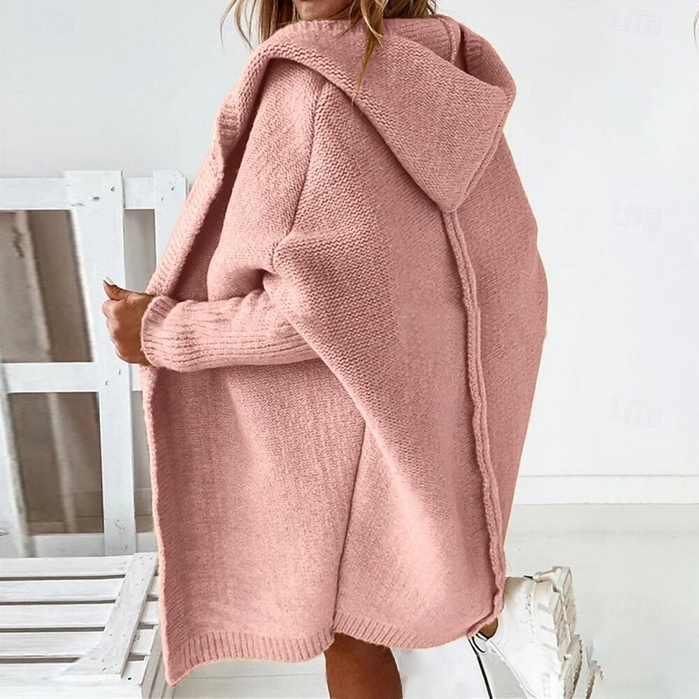 Women's Cardigan Hooded Solid Color Stylish Basic Casual Long Sleeve Loose Sweater Cardigans Hooded Open Front Fall Winter Denim Purple / Holiday / Going out 2026 - IDR Rp745803 –P3
