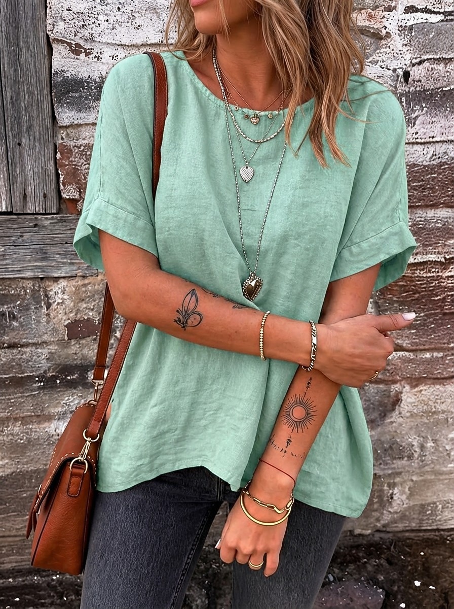 Women's Tee Top Solid Color Vintage Stylish Casual Short Sleeve Boat Neck Regular Tops Daily Going out Vacation Wear Khaki Navy Blue Olive Mint Green Dark Green Summer Spring 2026 - $21.99 –P5