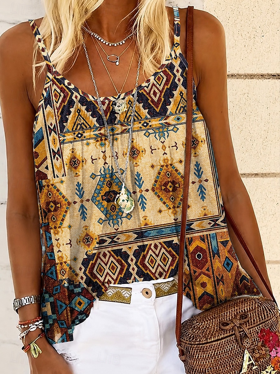 Damen Hemd Bluse Druck Grafik Geometrisch Paisley-Muster Bohemien Vintage Tropisch Ärmellos Träger Normale Oberteile Lässig Täglich Khaki Rote Dunkelgrün Purpur Braun Sommer Frühling 2026 - $21.99 –P1
