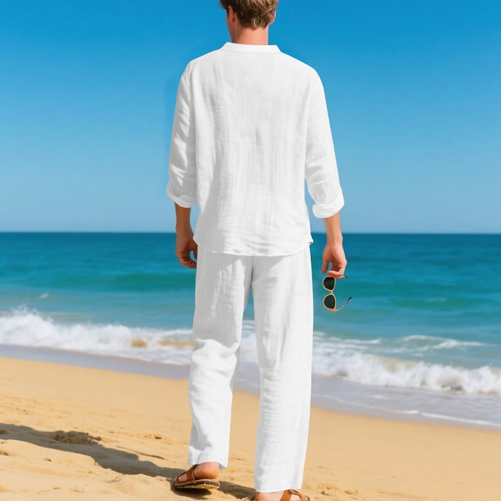 Per uomo Due pezzi Camicia popover Set Camicia E Pantaloni Impostare Semplice Casuale Quotidiano Vacanza Scollo a V Manica Lunga Estate Primavera Moda Casual Confortevole Abbigliamento del 2026 a $40.99 –P8