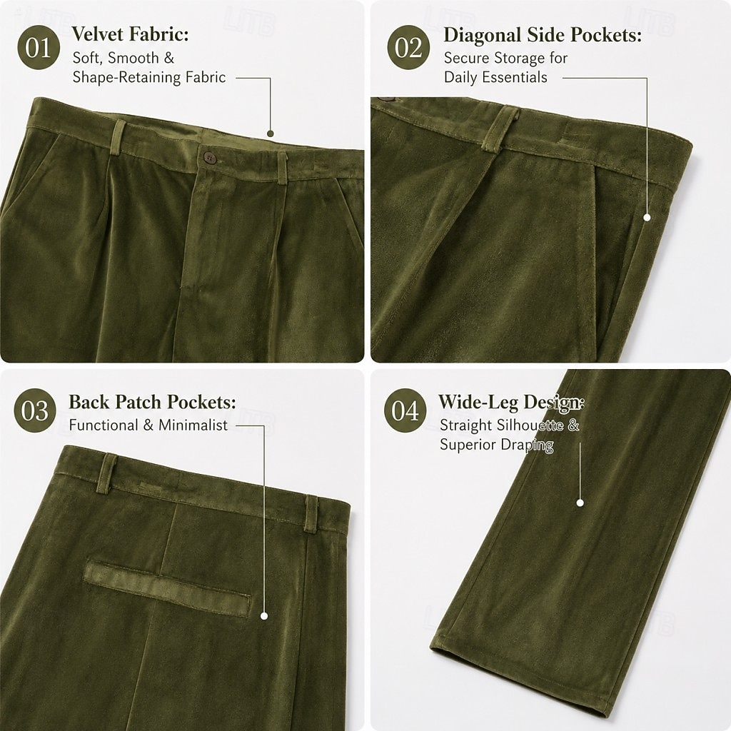 Calça social masculina de veludo - calça reta para ocasiões formais - verde militar de 2026 por $40.99 –P1